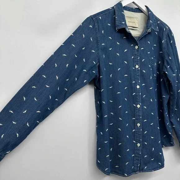 Maison Scotch Top Shirt Blouse Size 3‎ Large Blue Denim Long Sleeve Button Up - Picture 2 of 16